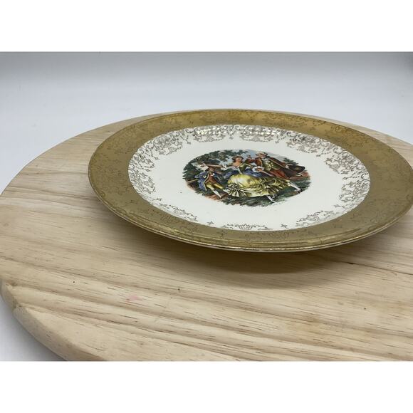 Vintage W.S. George Crest-O-Gold Decorative Plate Courting Couple 22K Gold USA - Picture 10 of 14